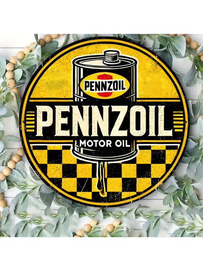 Pennzoil Vintage rundes Aluminium-Wandschild im Retro-Design mit kariertem Muster, rot/schwarz/mehrfarbig, Durchmesser: 20 cm - Bild 6