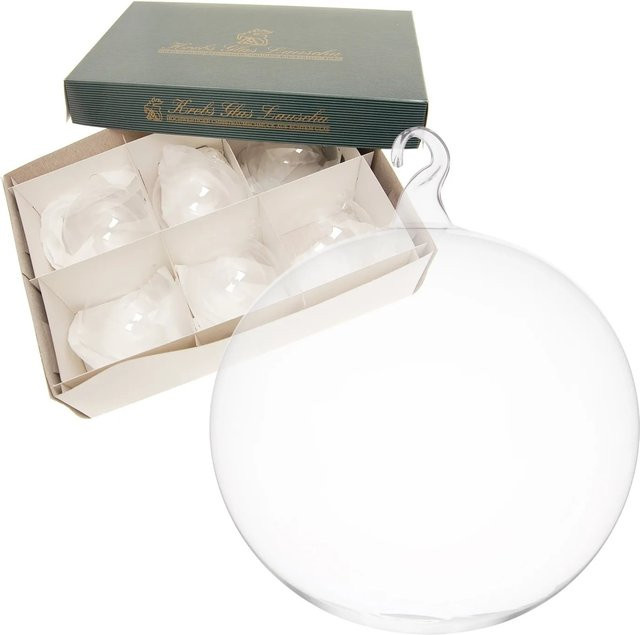Krebs Glas Lauscha Weihnachtsbaumkugel 6er-Set transparent mit Öse, Durchmesser: 8 cm - Bild 1