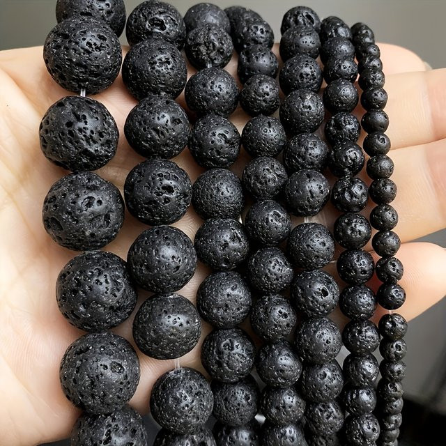 Distanzperle Naturstein schwarze vulkanische Lava, rund, 4-12 mm - Bild 1