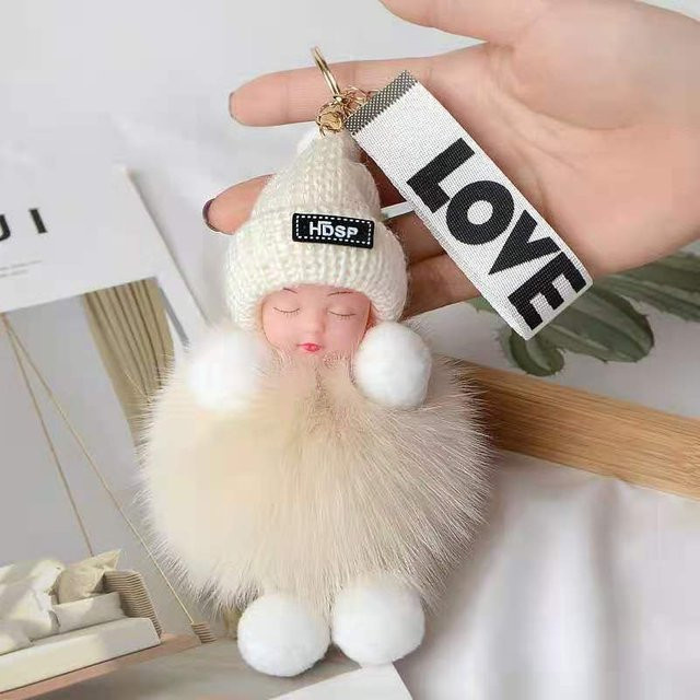 Anhänger Plüsch Puppe, beige, Damen, 9 cm - Bild 1
