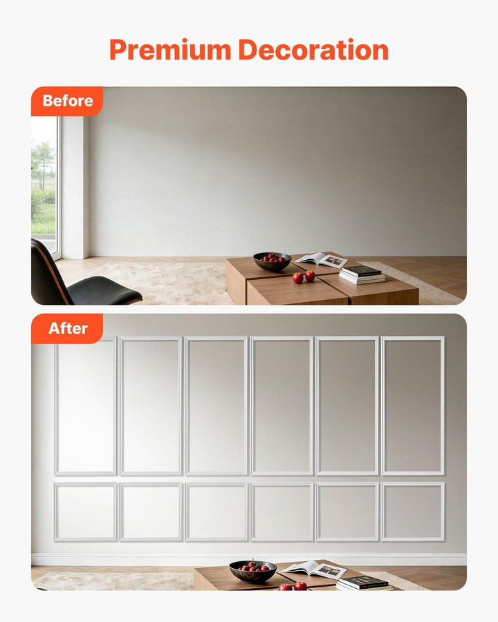Buying Solutions, MB Wandleisten 6er-Pack aus Polystyrol in Weiß, überstreichbare Wandverkleidungsplatten für die Innenraumdekoration - Bild 4