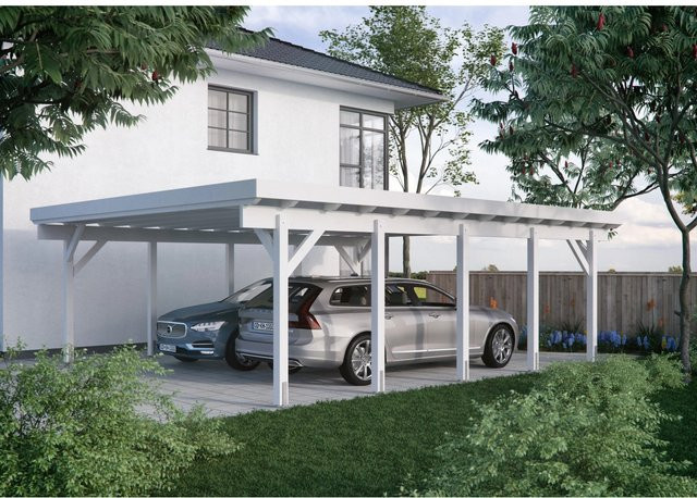 Kiehn-Holz Doppelcarport KH 330 aus Fichtenholz mit Stahl-Dacheindeckung in Weiß, B/T: 634 x 754 cm - Bild 1