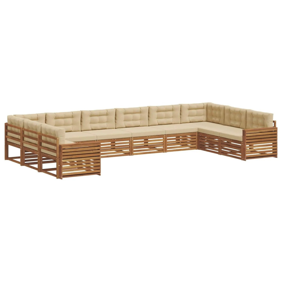 vidaXL Sofagarnitur aus Massivholz Akazie in Natur und Beige, 10-teiliges U-Form Set mit Sitz- und Rückenkissen - Bild 2
