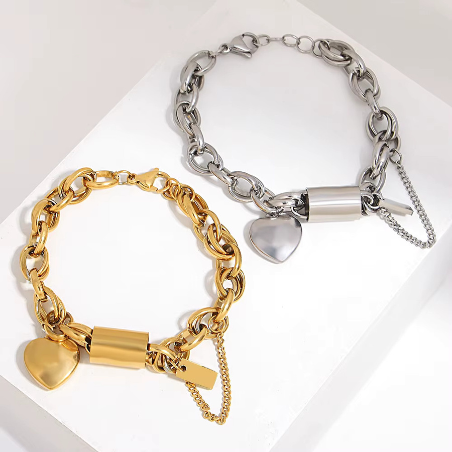 DZ Armband Edelstahl, Gold, Herz Anhänger, Damen - Bild 1