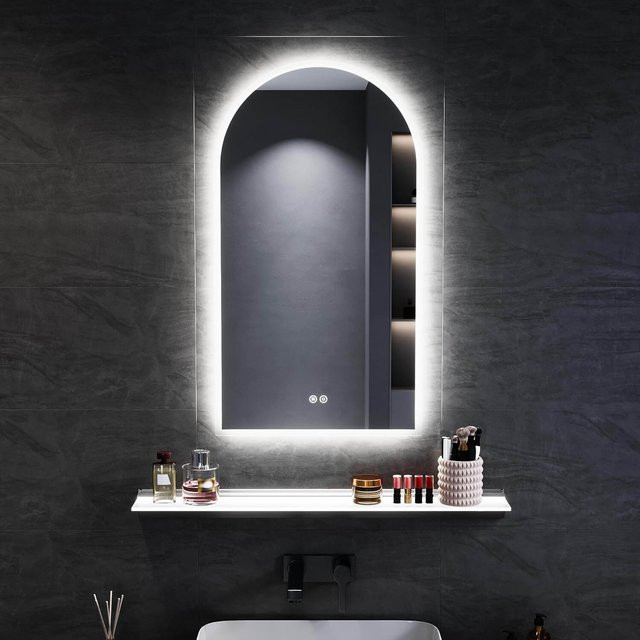 SONNI Badezimmerspiegel mit LED-Beleuchtung in Schwarz, Bogenform, mit Touch-Bedienung, Anti-Beschlag-Funktion und Steckdose, dimmbar, B/H: 90 x 50 cm - Bild 1