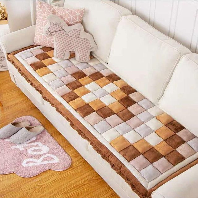 Rutschfeste Tatami-Matte aus Plüsch in Karomuster, universelle Sofamatte und Krabbelmatte für Kinder, Mehrfarbig, B/T: 160 x 50 cm - Bild 1