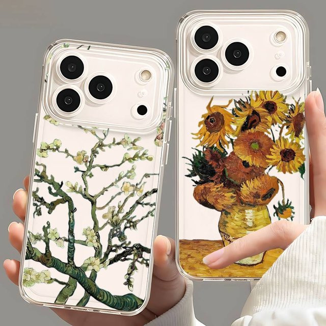 Luxus Handyhülle mit Van Gogh Ölgemälde Motiv aus Flüssigsilikon für iPhone 16 15 14 13 12 11 Pro Max und weitere Modelle, Multicolor - Bild 1
