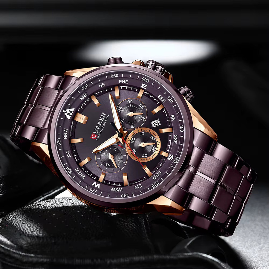 CURREN Chronograph Armbanduhr, Edelstahl, Blau, Quarz, Herren - Bild 4