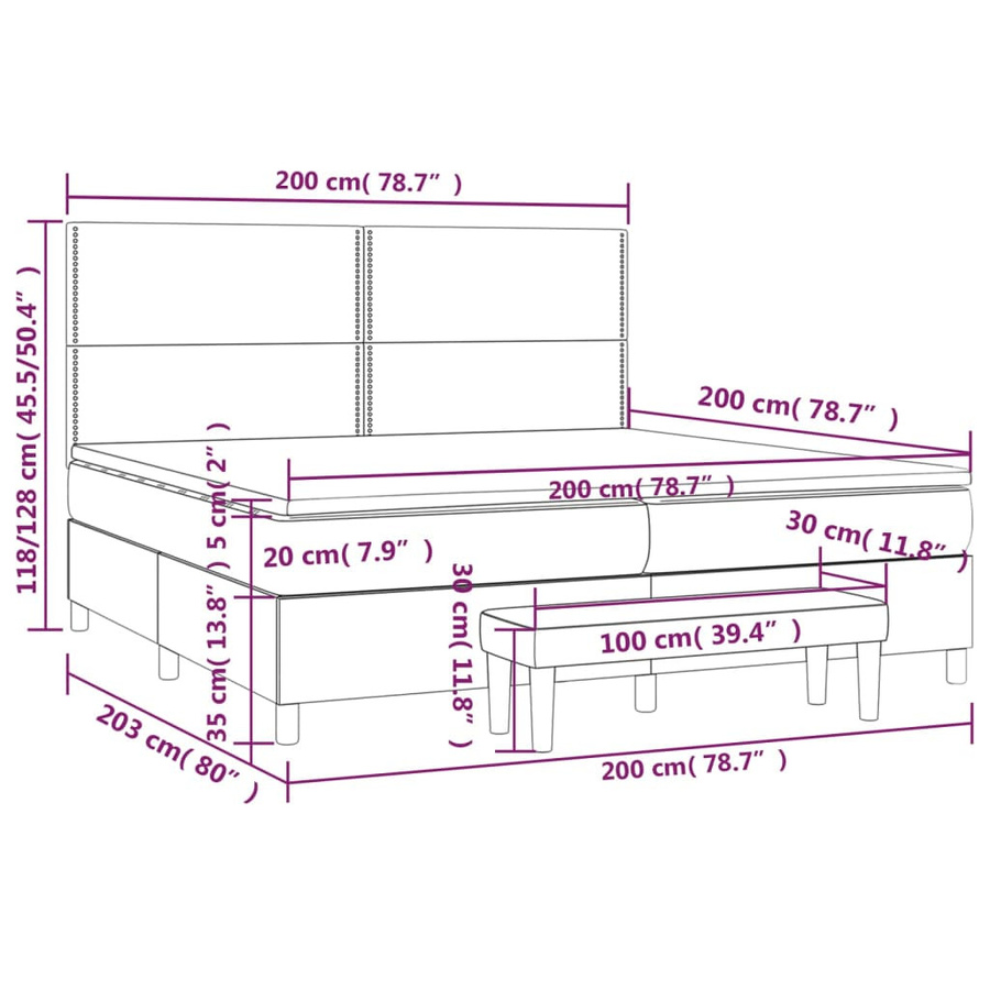 vidaXL Boxspringbett Hybrid mit Matratze und Taschenfederkern, Farbe: Taupe/Beige/Grau, B/T/H: 200 x 200 x 128 cm - Bild 3