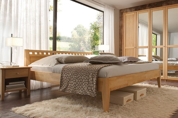 m&h Massivholz-Bett Diana II aus Kernbuche, massiv geölt, Braun