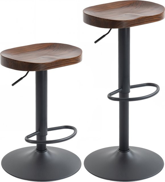 HOMCOM Barhocker Set aus 2 Stück, höhenverstellbare und drehbare Barstühle mit Sattelsitz aus Ulmenholz, Dunkelbraun und Schwarz - Bild 1