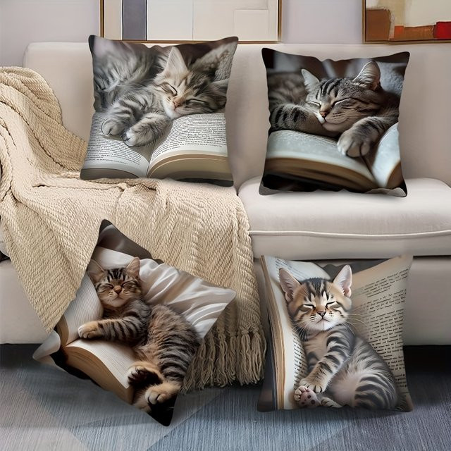 ZZN Quadratischer Kissenbezug mit Katzenmotiv, Modernes Design, Mehrfarbig, Breite: 45 cm, Höhe: 45 cm, Tiefe: 45 cm - Bild 1