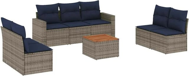vidaXL 8-teilige Garten-Sofagarnitur aus grauem Poly-Rattan mit Kissen und Akazienholz - Bild 1