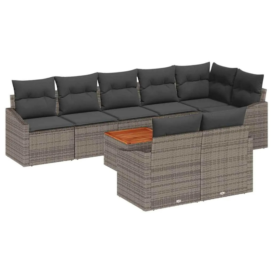 vidaXL Garten-Sofa-Set 9-tlg. aus Poly-Rattan und Akazienholz in Grau mit Kissen - Bild 2