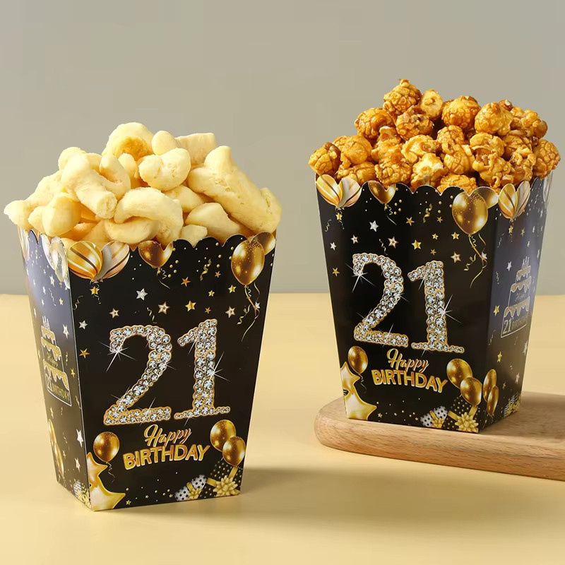 6er Set Popcorn-Boxen aus Papier in Schwarz-Gold für Geburtstag und Party-Dekoration - Bild 3