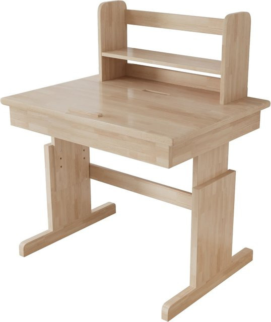 Merax Kinderschreibtisch aus Massivholz in Natur und Beige, höhenverstellbar und klappbar mit neigbarer Tischplatte - Bild 1