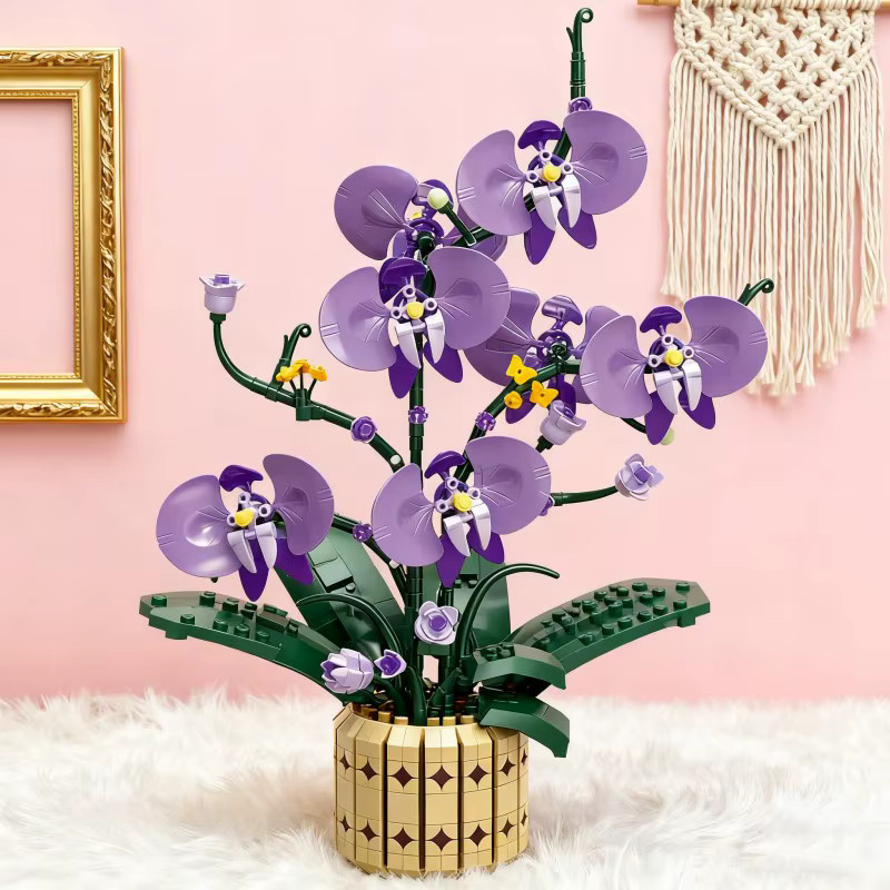 AMAZINGBLOKS Orchidee Blumen Bausteine Set mit Vase in Lila, 832 Teile DIY Dekoration für Erwachsene und Kinder - Bild 4