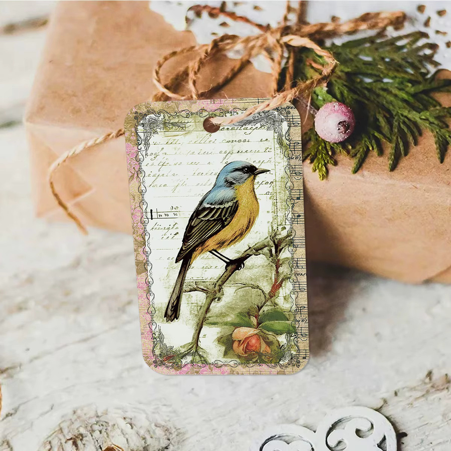 50 Stück handgefertigte Hängeanhänger aus Papier mit Blumen- und Vogelmotiven und Hanfseil in Mehrfarben für Ostern, Gartenpartys oder Hochzeiten - Bild 2