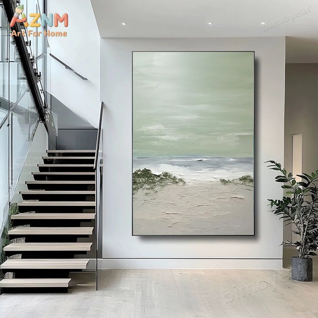 AZNM Handgemaltes abstraktes Leinwandgemälde mit Meeresblick und Segelboot in Gold und Multicolour zur Wanddekoration - Bild 1