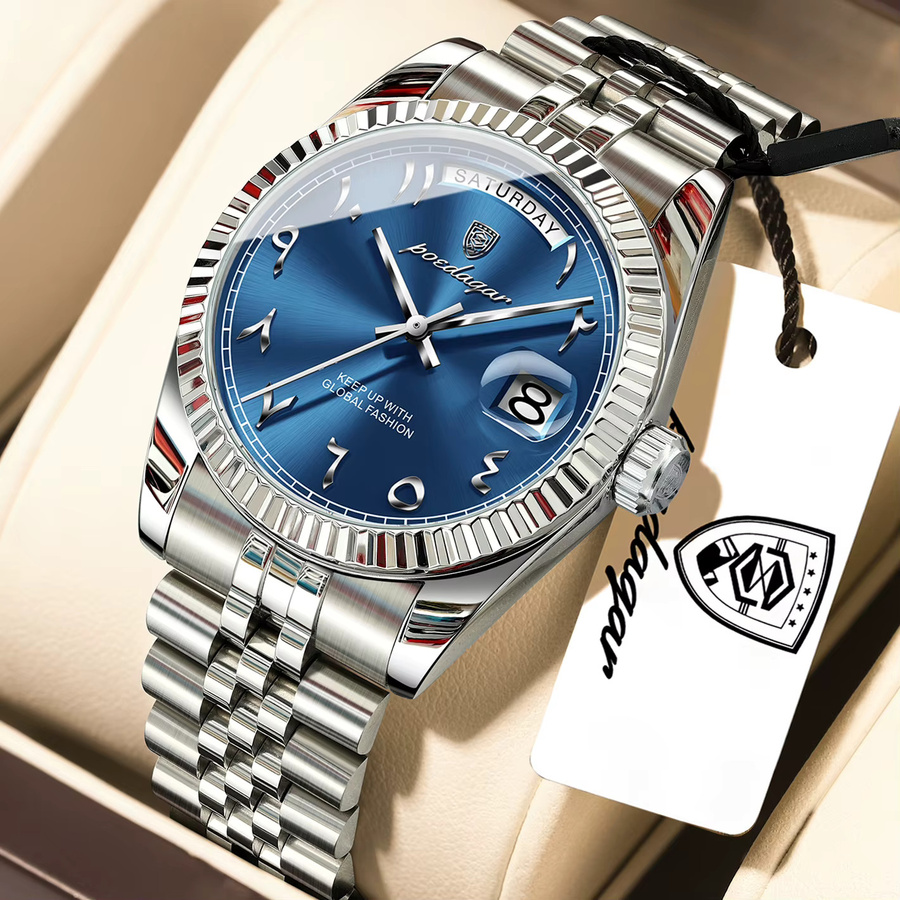 POEDAGAR Armbanduhr Quarz, Edelstahl, Datum, Wochentag, Herren - Bild 2
