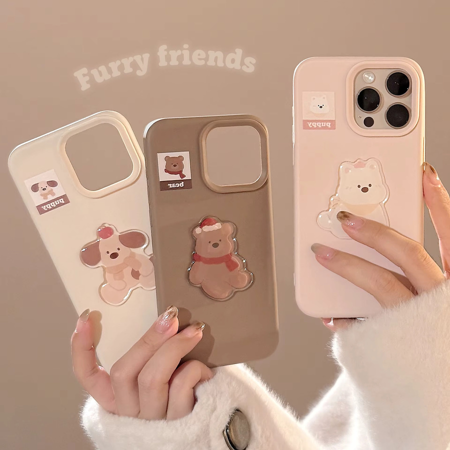 Stoßfeste iPhone Schutzhülle mit süßem koreanischem 3D-Cartoon-Tierdesign für iPhone 17, 16, 15, 13, 12 Pro Max Plus - Bild 2