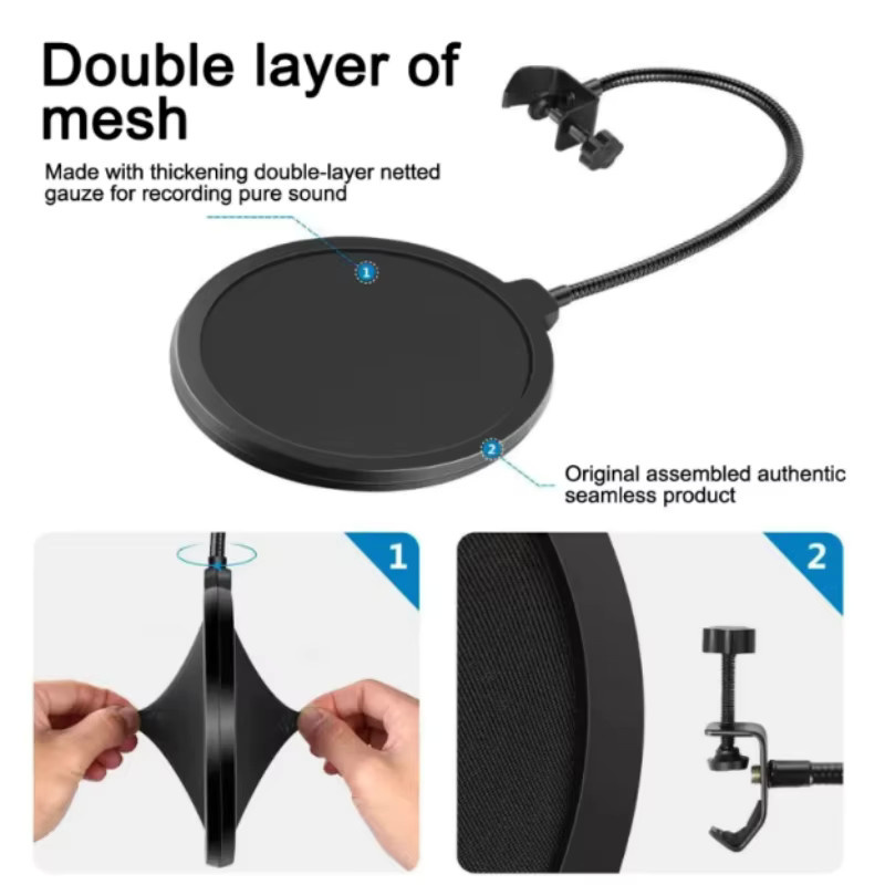 MF6 Mic Zubehör Metall PoP Doppelschichtfilter Universal Mikrofon Windschutzscheibe für Studio Aufnahme Kondensatormikrofon in Schwarz - Bild 4