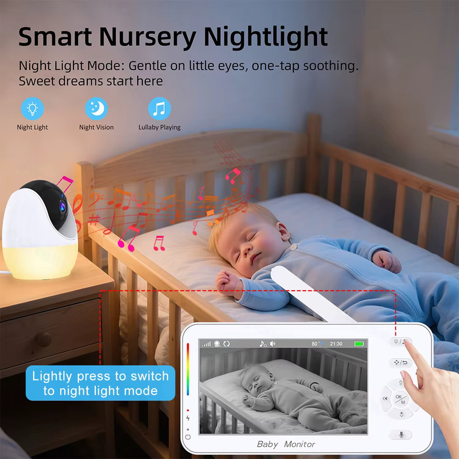 Cdycam WiFi Baby Monitor mit 4,3 Zoll Bildschirm, 1080P Video Kamera, Nachtsicht und App-Steuerung in Weiß - Bild 3