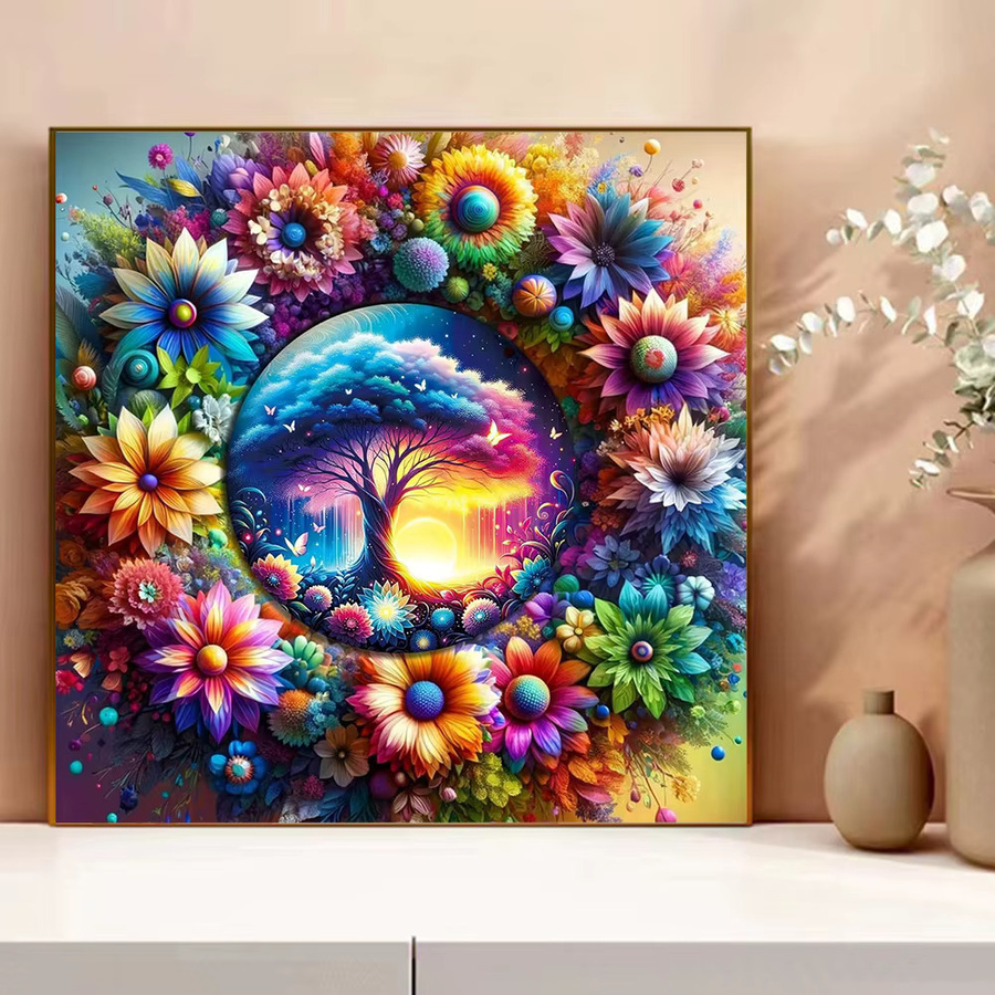 Evershine Kreuzstich-Set Landschaft und Blumenbild mit Stickerei-Zubehör, Mehrfarbig - Bild 3