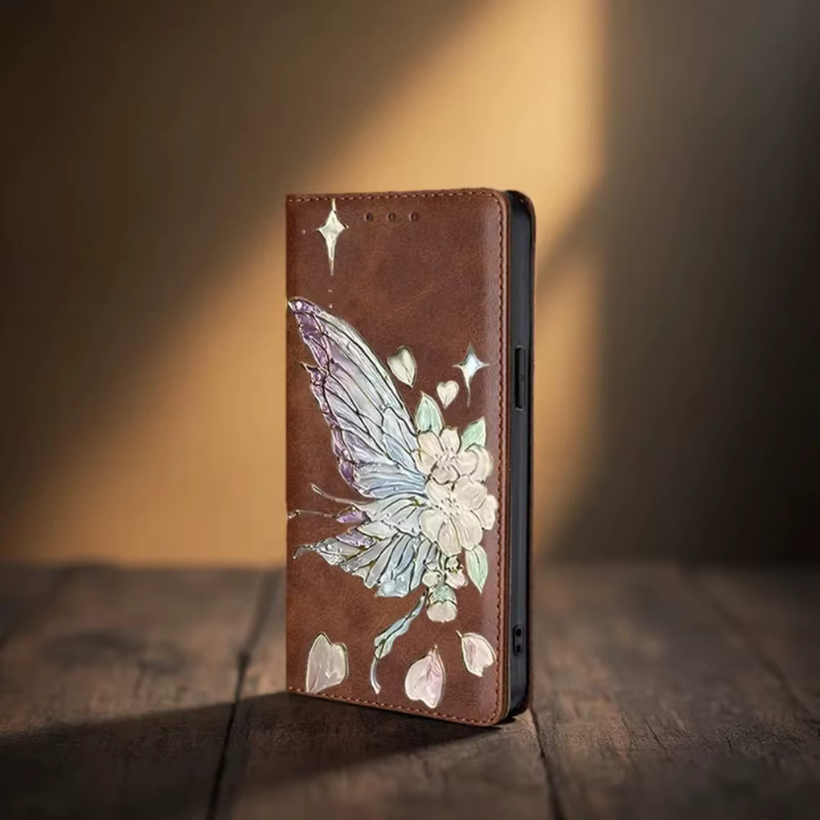 Magnetische Flip-Case Hülle mit Schmetterling-Motiv für Samsung Galaxy A73 A53 A33 A23 A21S A52S A22 XCover7 Pro M16 M06 F16 F06 in Braun - Bild 6