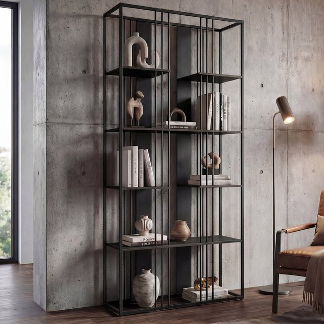 MCW Regal MCW-P12 Industrial Bücherschrank Hochschrank aus Metall in Schwarz, H x B x T: 180 x 80 x 31 cm - Bild 1