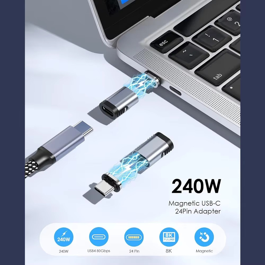 Magnetischer USB-C-Adapter mit 80 Gbit/s Datenübertragung, 8K Video und 240 W PD Schnellladung, USB4.0 Typ-C Mini-Konverter in Schwarz - Bild 2