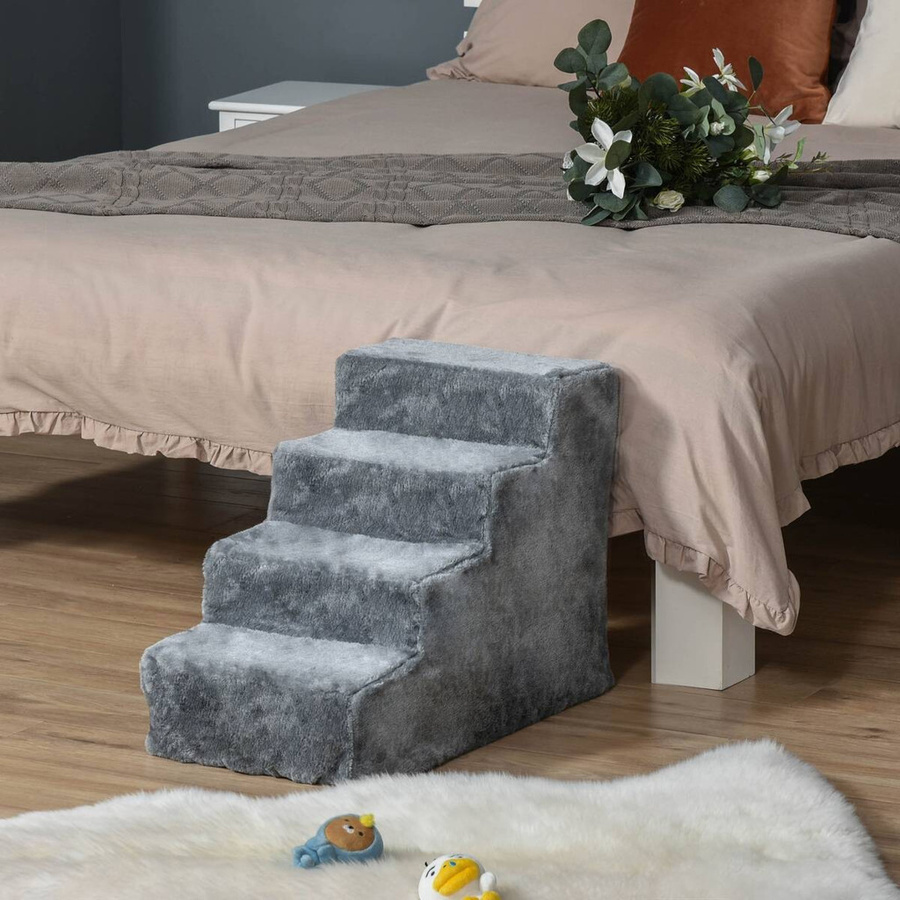 PawHut Haustiertreppe aus Polyester in Hellgrau, B/H/L: 35 x 44 x 60 cm - Bild 3