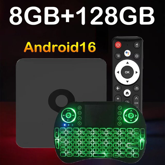 Smart TV Box Q1 H313 Android 16 Streaming Media Player mit 8K Unterstützung, 8GB RAM, 128GB Speicher, Dual Wifi 5G, Bluetooth 6.0 und Google Assistant, Schwarz - Bild 1