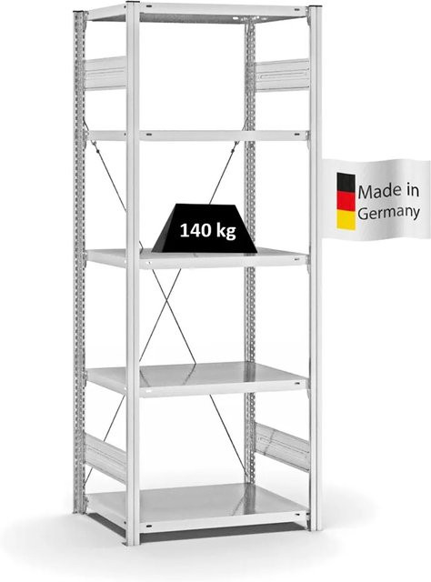 PROREGAL Fachbodenregal Stecksystem T-Profil Light-Duty in Lichtgrau, 5 Ebenen, H x B x T: 200 x 75 x 50 cm - Bild 1