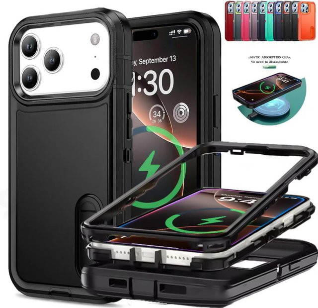 Robuste faltbare Handyhülle mit integriertem Ständer für iPhone 11 bis iPhone 17 Pro Max in Schwarz und Rot - Bild 1