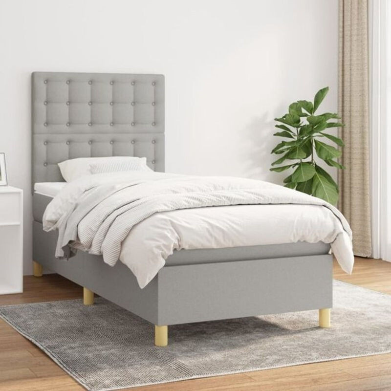 Vidaxl Boxspringbett mit Matratze aus Stoff in Grau, B/T/H: 80 x 200 cm - Bild 1