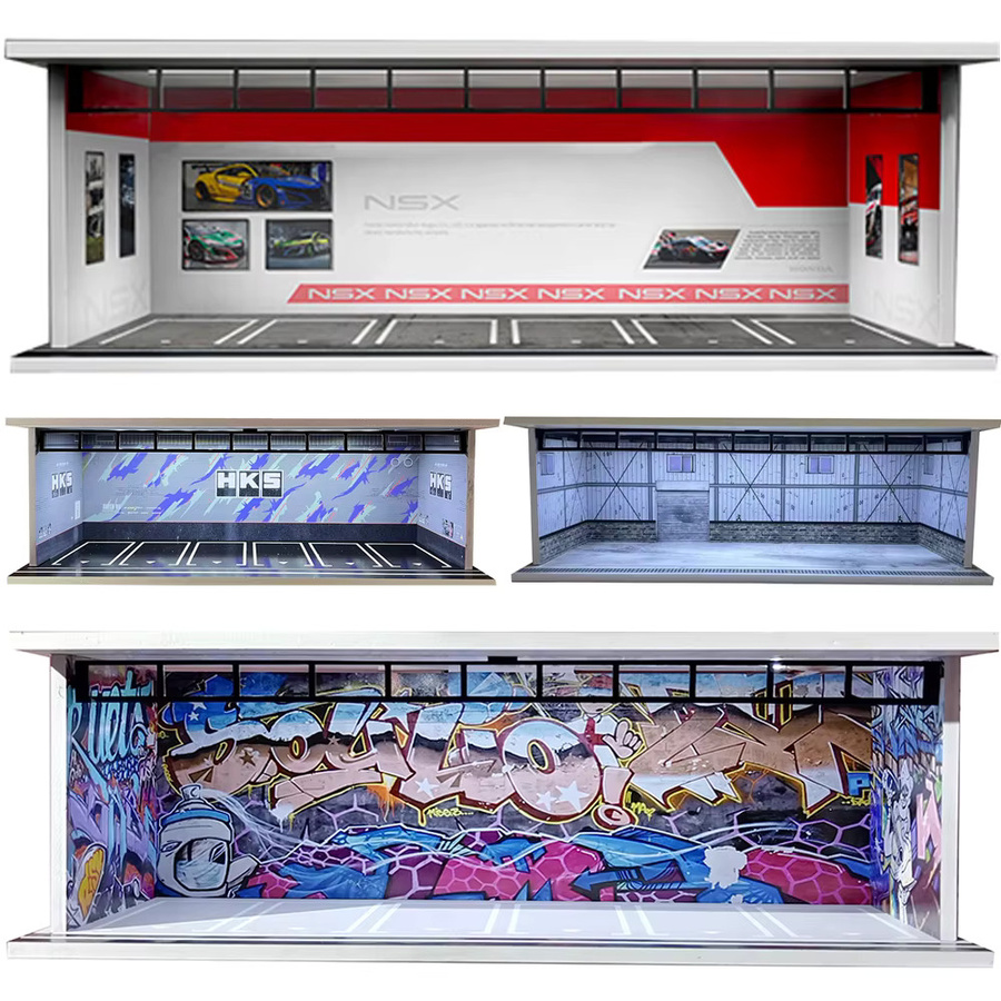 meiduoxing DIY-Garagendiorama, Autovitrine und Parkszene, Maßstab 1:64, mit LED-Leuchten - Bild 3