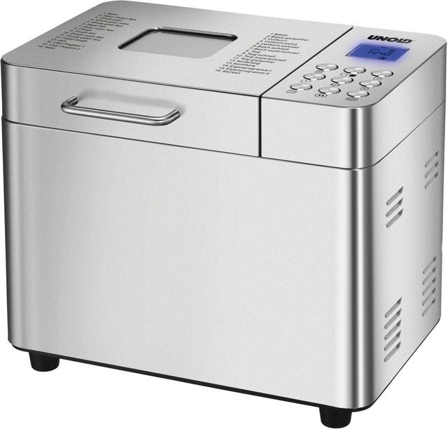 Unold Backmeister Edel Brotbackautomat in Silber mit Edelstahlgehäuse, 14 Programmen, Timerfunktion und LCD-Display, geeignet für Brotgewichte von 750 g bis 1.000 g sowie glutenfreies Backen - Bild 1