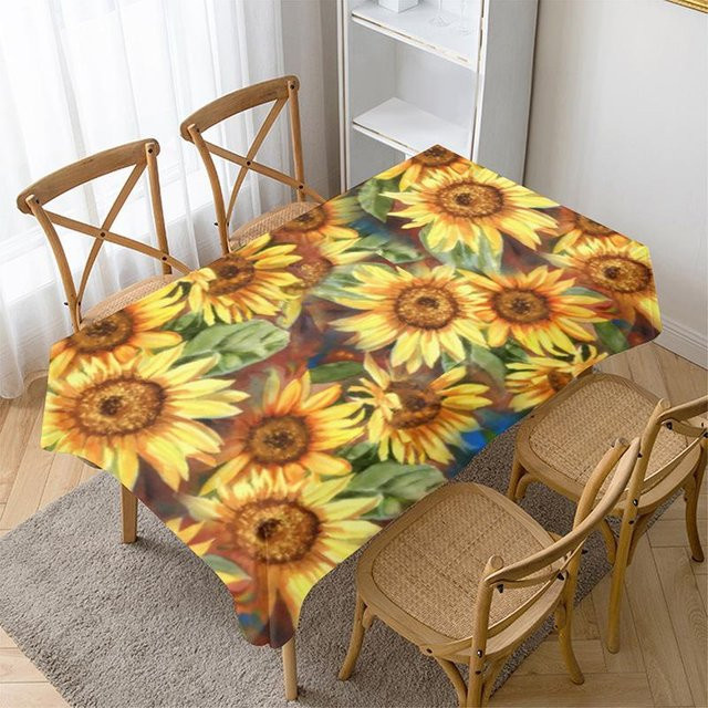 Moderne rechteckige Tischdecke von Super Six mit Sonnenblumen-Floral-Druck, wasserabweisend und wetterfest, Mehrfarbig, Breite: 140 cm, Länge: 240 cm - Bild 1