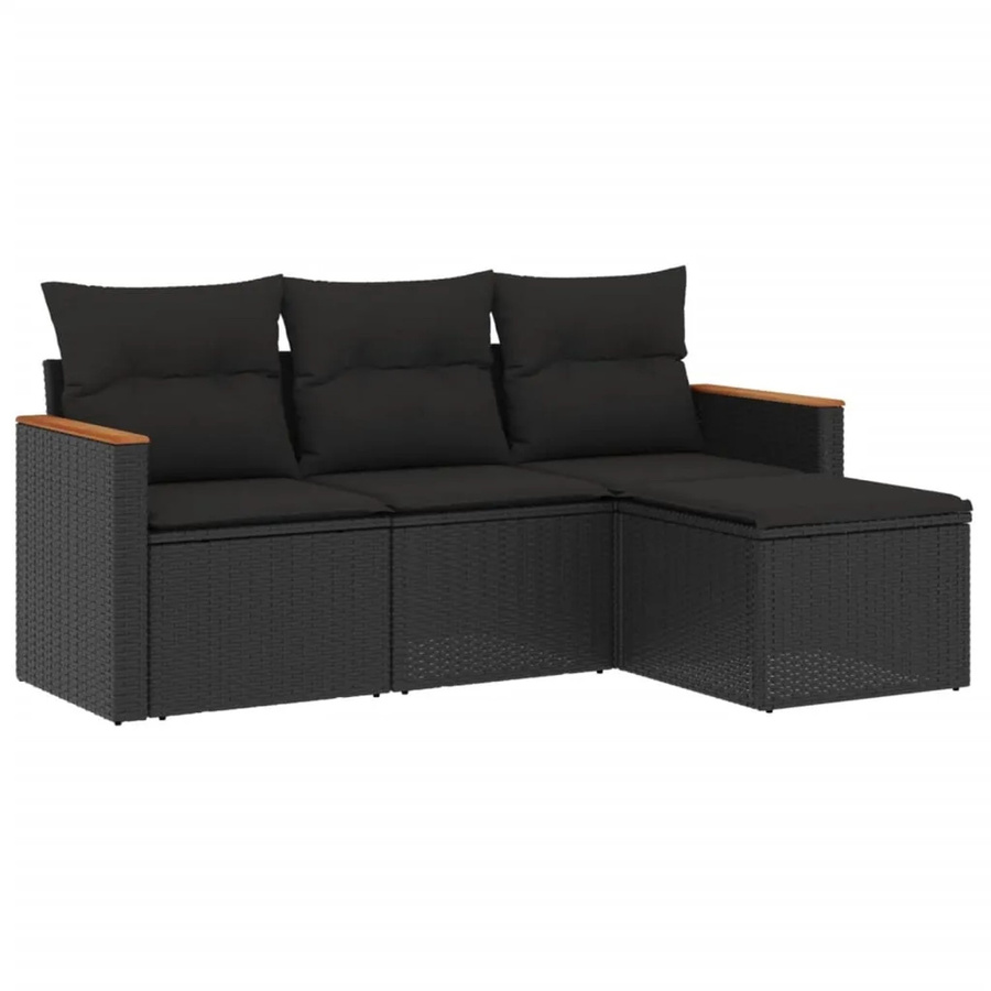 vidaXL 4-teilige Garten-Sofagarnitur in L-Form mit Polsterkissen und Ottoman, Schwarz, Poly Rattan und Metallrahmen - Bild 2