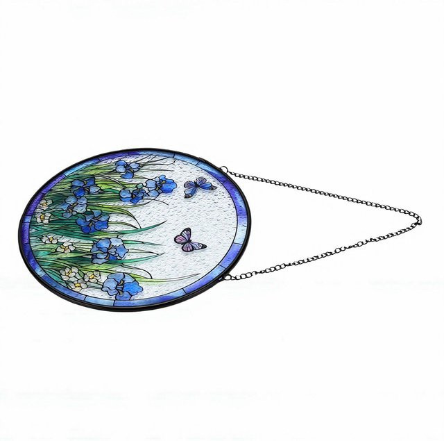 TOMTOP JMS Buntglas Sonnenfänger Blume mit Schmetterlingen und Schwertlilien, Farbe: Multicolour, B/B/H: 20 x 20 x 1 cm - Bild 1