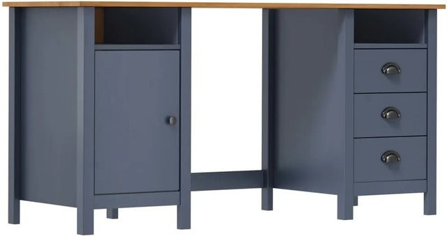 vidaXL Schreibtisch Hill aus Massivholz Kiefer in Grau und Braun, B/T/H: 150 x 50 x 74 cm - Bild 1
