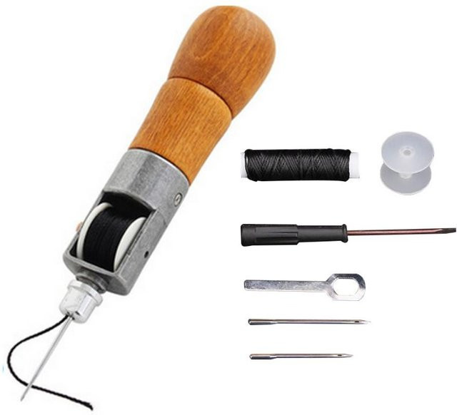 Topten DIY Handnähmaschine mit gewachstem Faden für Lederhandwerk in Grau und Multicolour - Bild 1