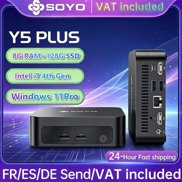 SOYO Mini-PC Y5 PLUS Desktop-Computer mit Intel Core i7 4600U, 8 GB RAM, 128 GB ROM, Windows 11 Pro, WiFi und Bluetooth, Schwarz - Bild 1