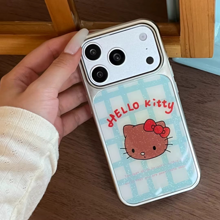 Sanrio Hello Kitty Glitzer-Gitter-Schutzhülle in Schwarz für iPhone 14 15 16 17 Pro Max mit großem Kamerafenster - Bild 2