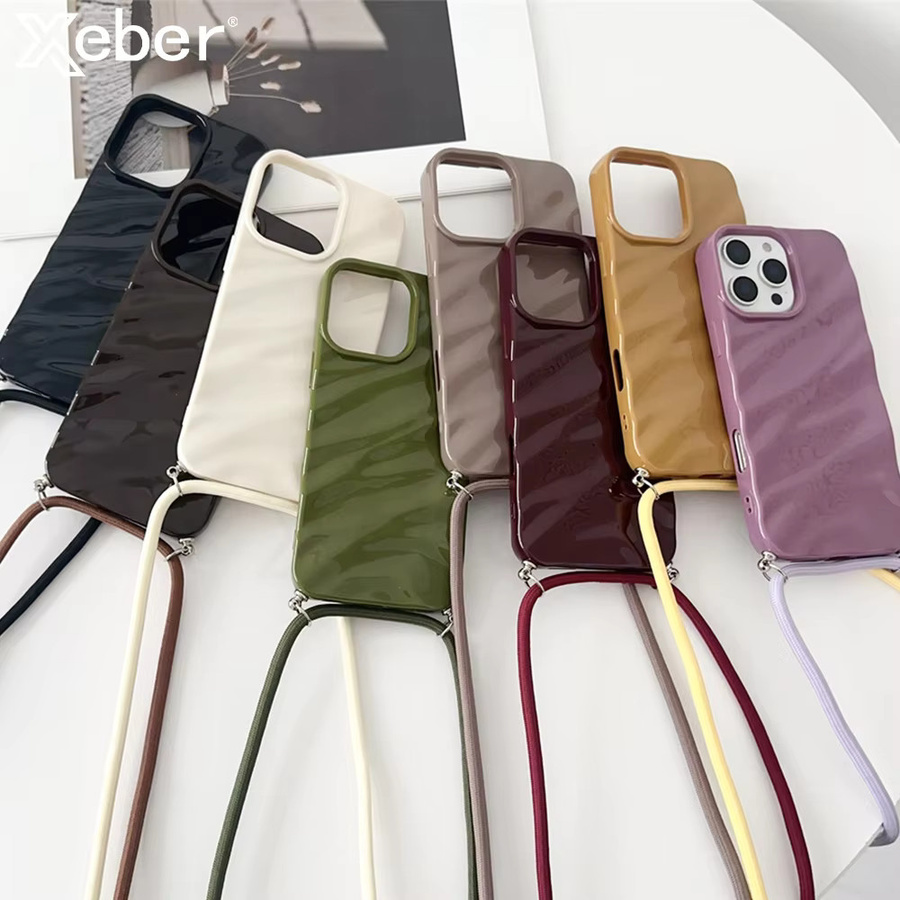 Xeber Crossbody Lanyard Handyhülle mit glänzendem Wellen-Design aus weichem Silikon für iPhone, Farbe: Purple - Bild 2