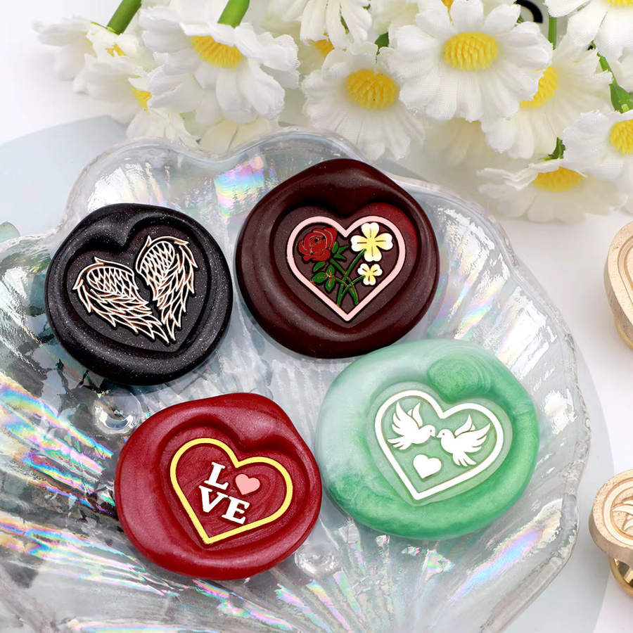 Siegelwachsstempel mit Herzform in Gold für Valentinstag und Hochzeitseinladungen - Bild 2