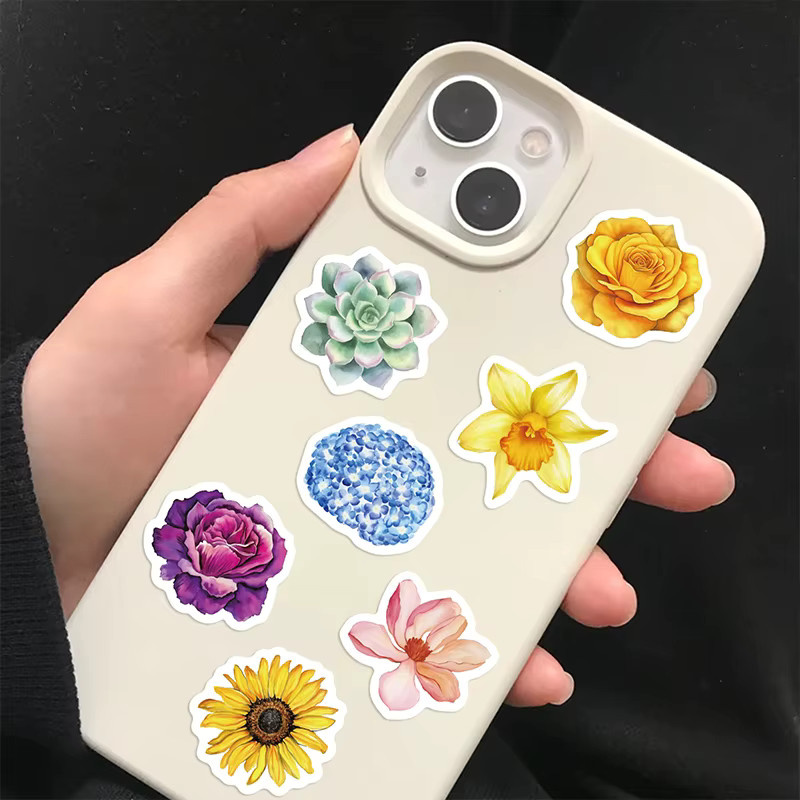 500 Stück Bunte Blumen und Sukkulenten Aufkleber im Aquarell-Cartoon-Stil aus Papier für Laptop, Tablet und Flaschen, Mehrfarbig - Bild 2