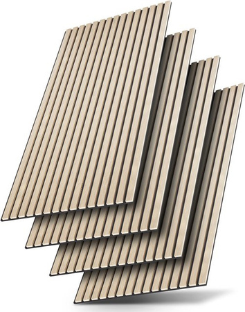 Juskys Wandpaneele Akustik 4er Set in Eiche Natur Hell mit Echtholzfurnier, B: 60 cm, H: 120 cm