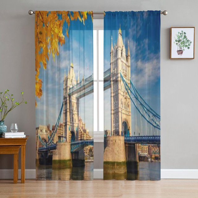 Super Six Chiffon-Vorhang Tower Bridge London in Blau, transparent mit Grafikdesign, Breite: 135 cm, Höhe: 114 cm - Bild 1